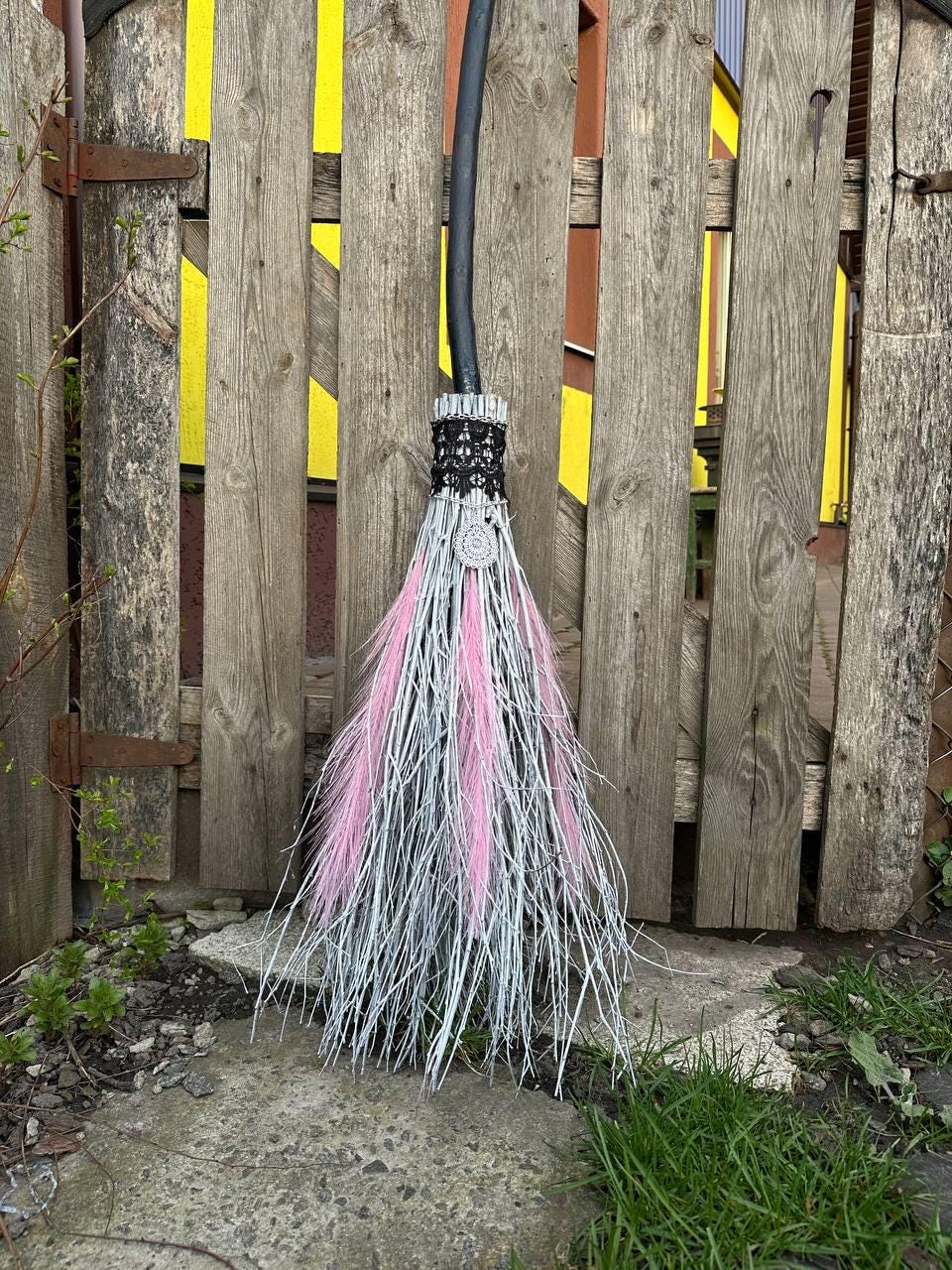 White And Pink Natural Broomstick | Wedding Broom
