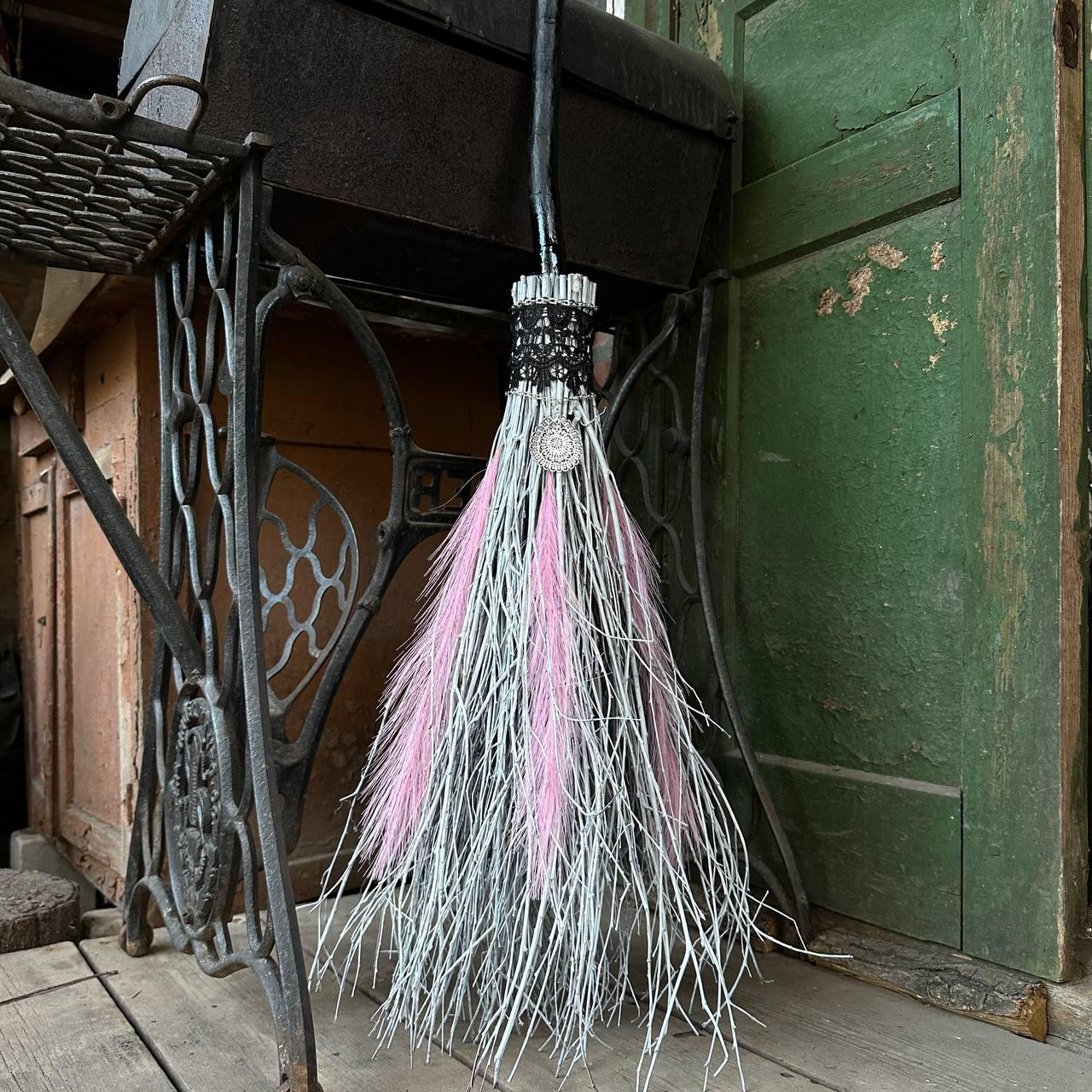 White And Pink Natural Broomstick | Wedding Broom