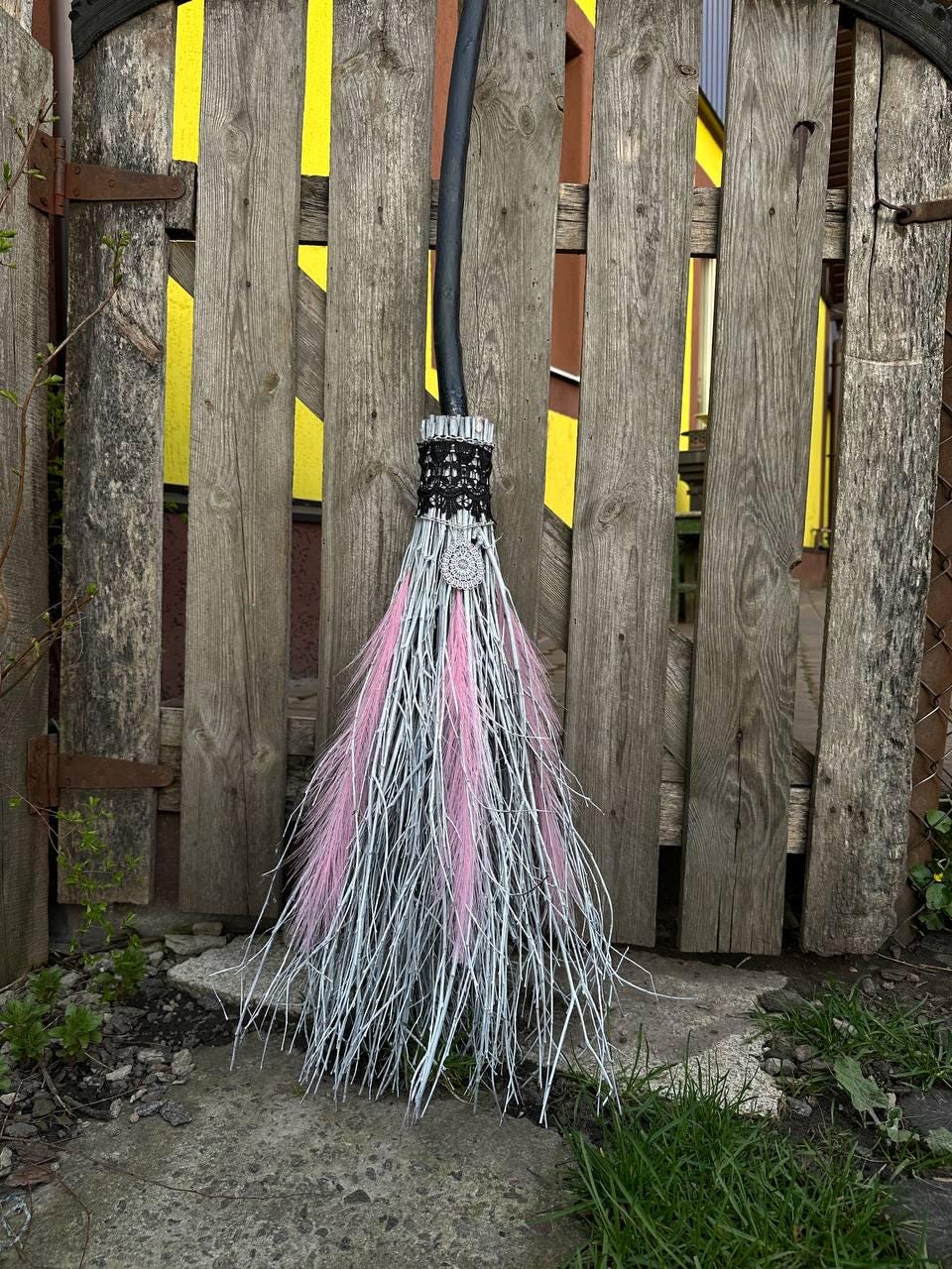 White And Pink Natural Broomstick | Wedding Broom