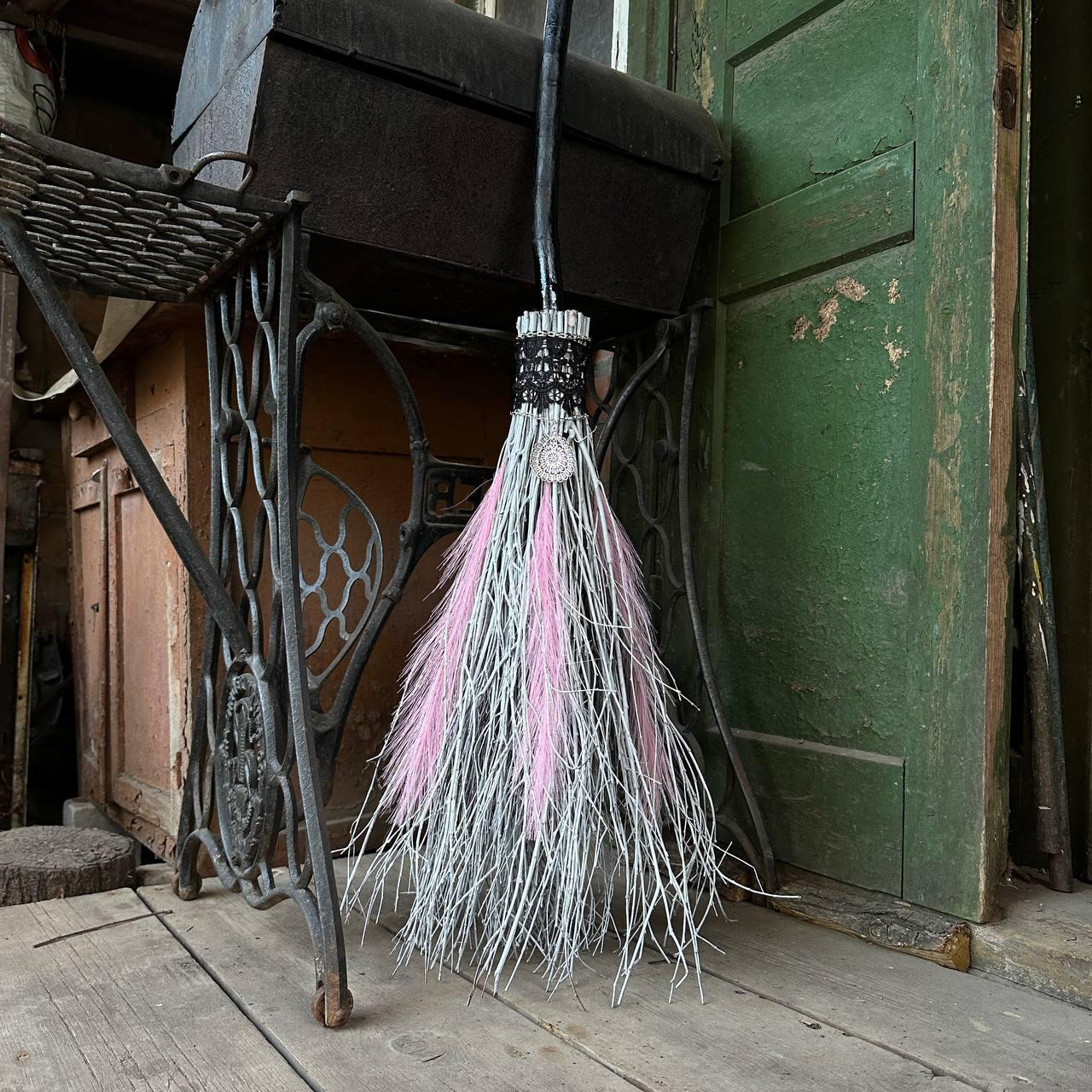 White And Pink Natural Broomstick | Wedding Broom