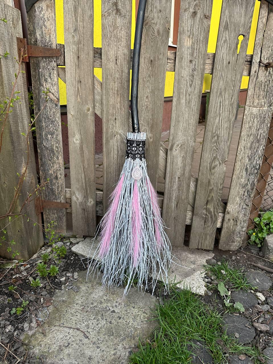 White And Pink Natural Broomstick | Wedding Broom