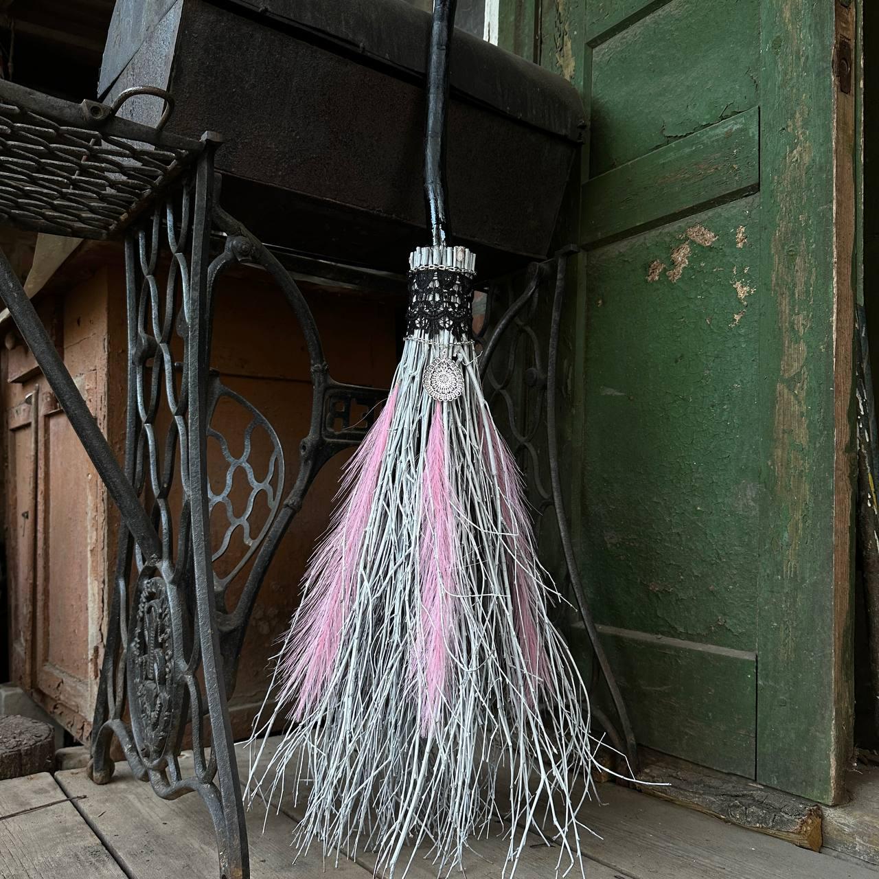 White And Pink Natural Broomstick | Wedding Broom