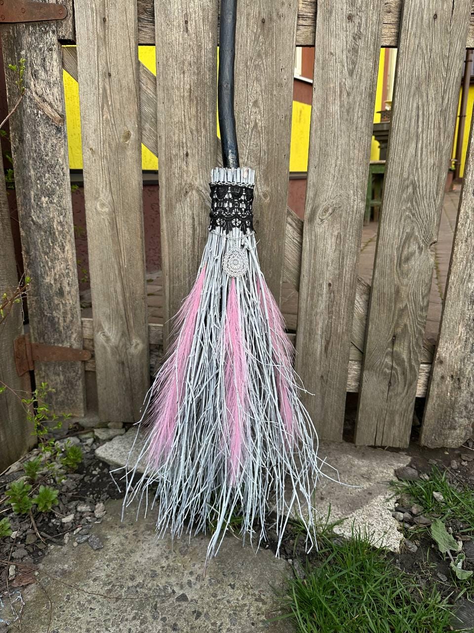 White And Pink Natural Broomstick | Wedding Broom