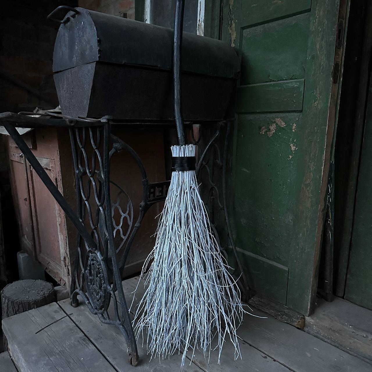 Handmade white broom with leather – for weddings and jump-the-broom traditions in USA