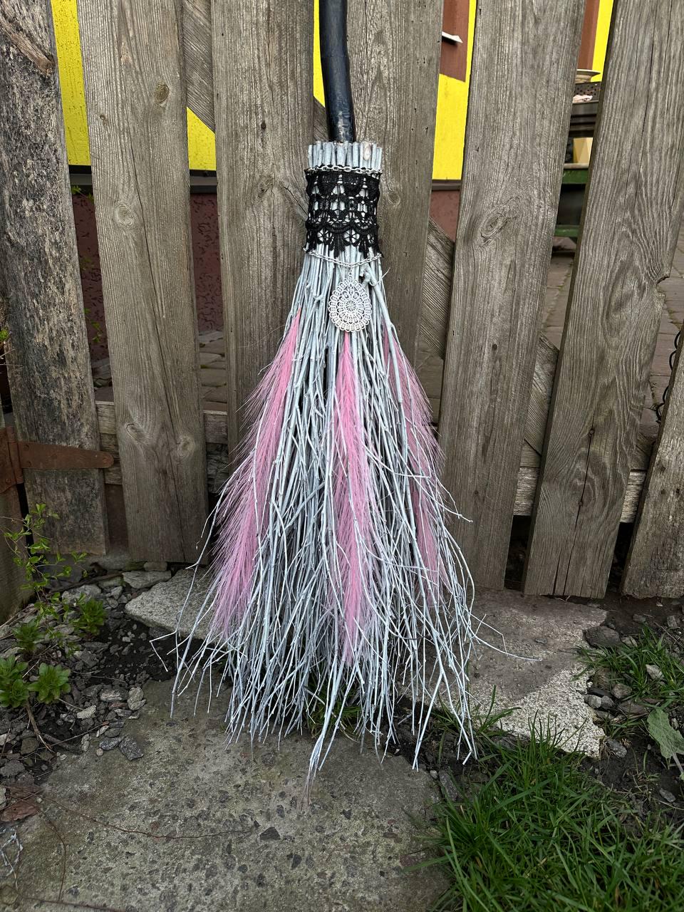White And Pink Natural Broomstick | Wedding Broom