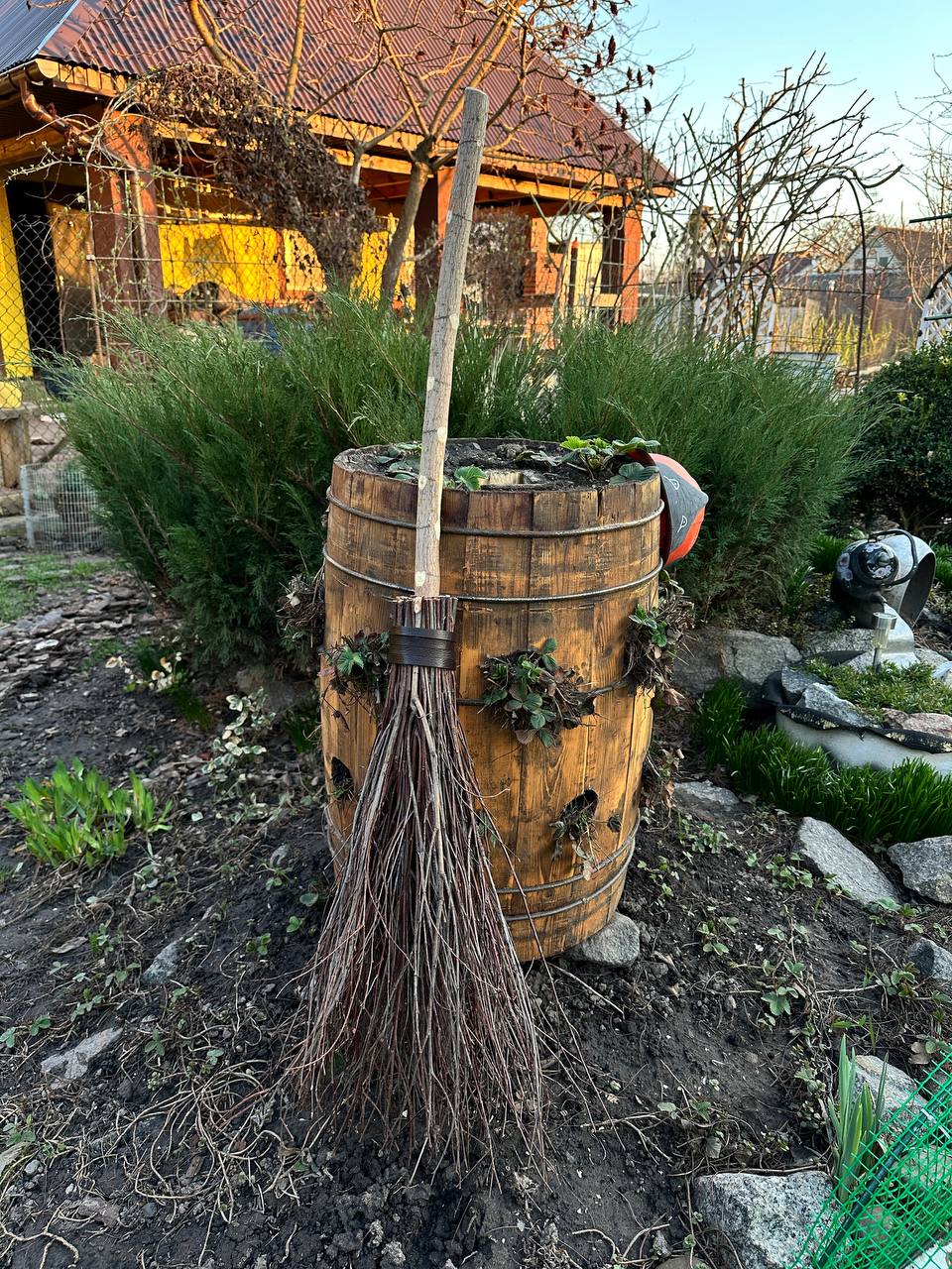 Natural Full Length Witch Broom With Leather