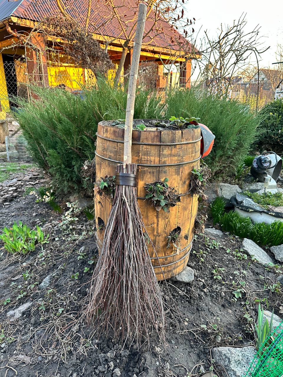 Natural Full Length Witch Broom With Leather
