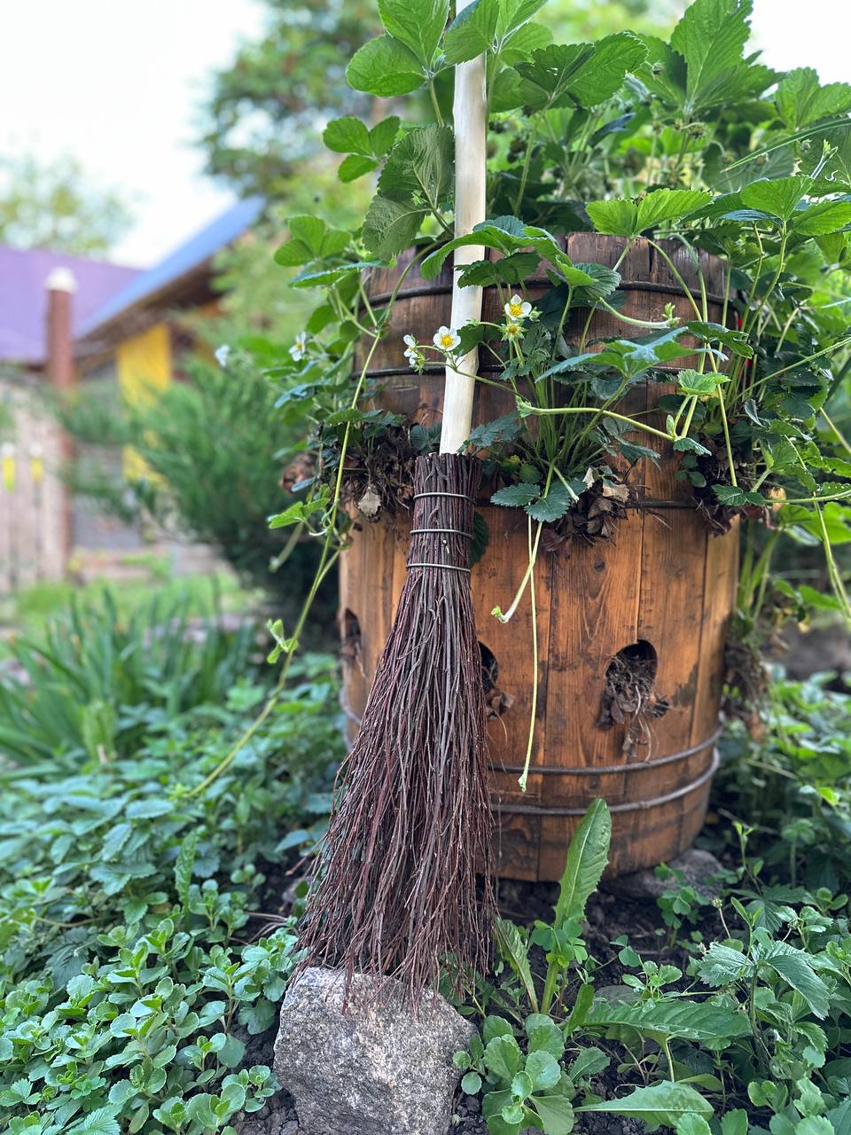 Natural Witch Broom With Lace And Pendant
