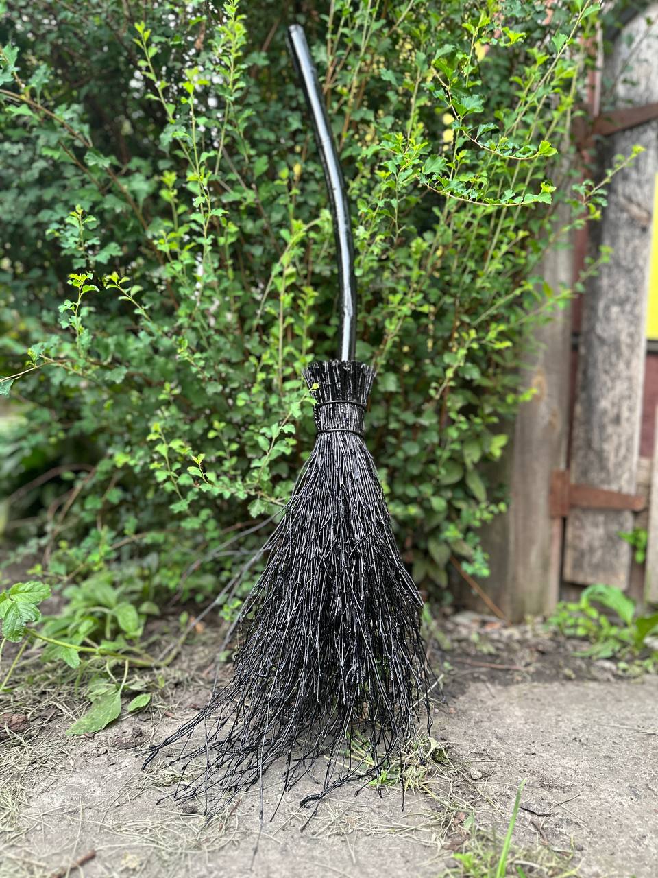 Halloween black witch broom full size, ideal for spooky decorations or cosplay