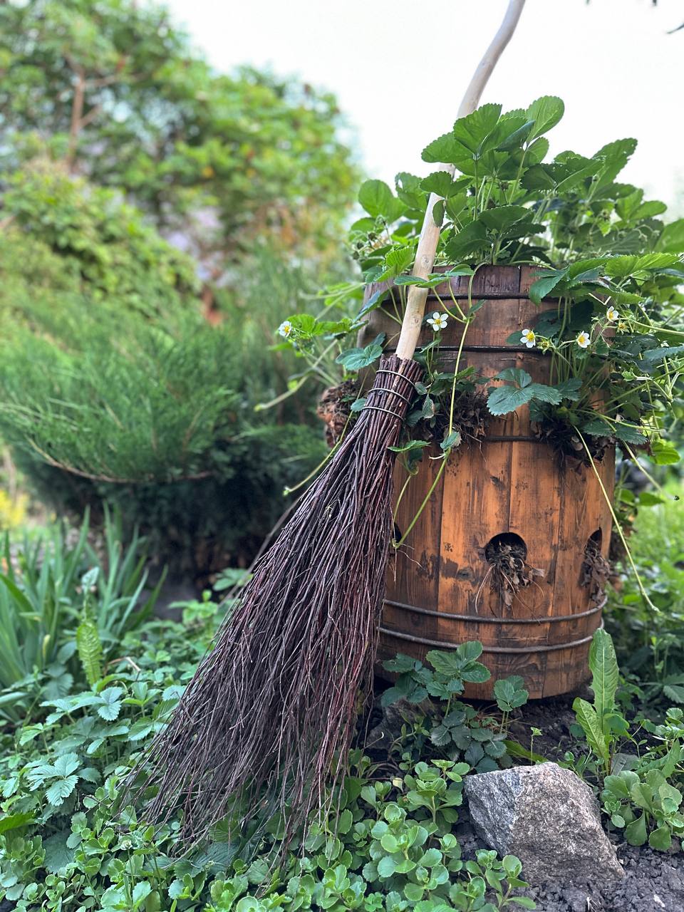 Natural Witch Broom With Lace And Pendant
