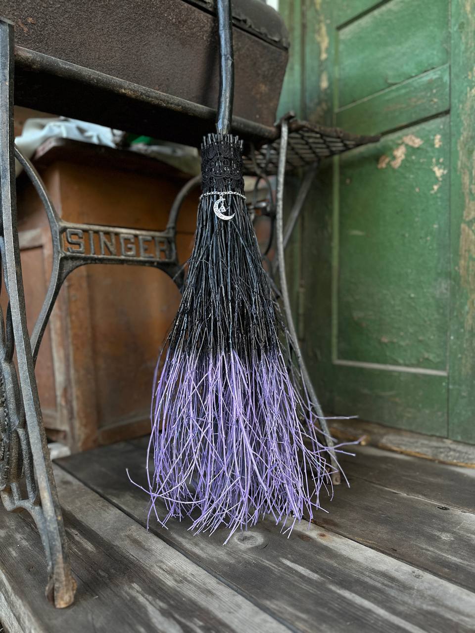 Real Black And Purple Witches Broomstick