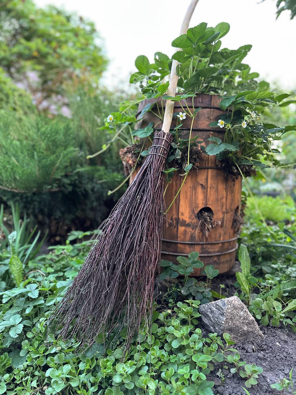 Natural Witch Broom With Lace And Pendant