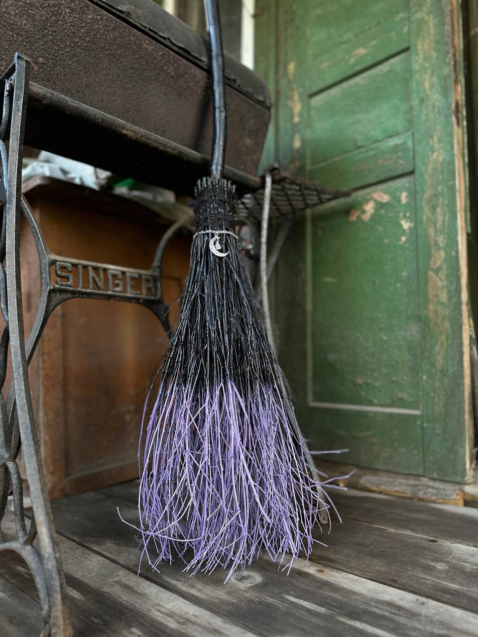 Real Black And Purple Witches Broomstick