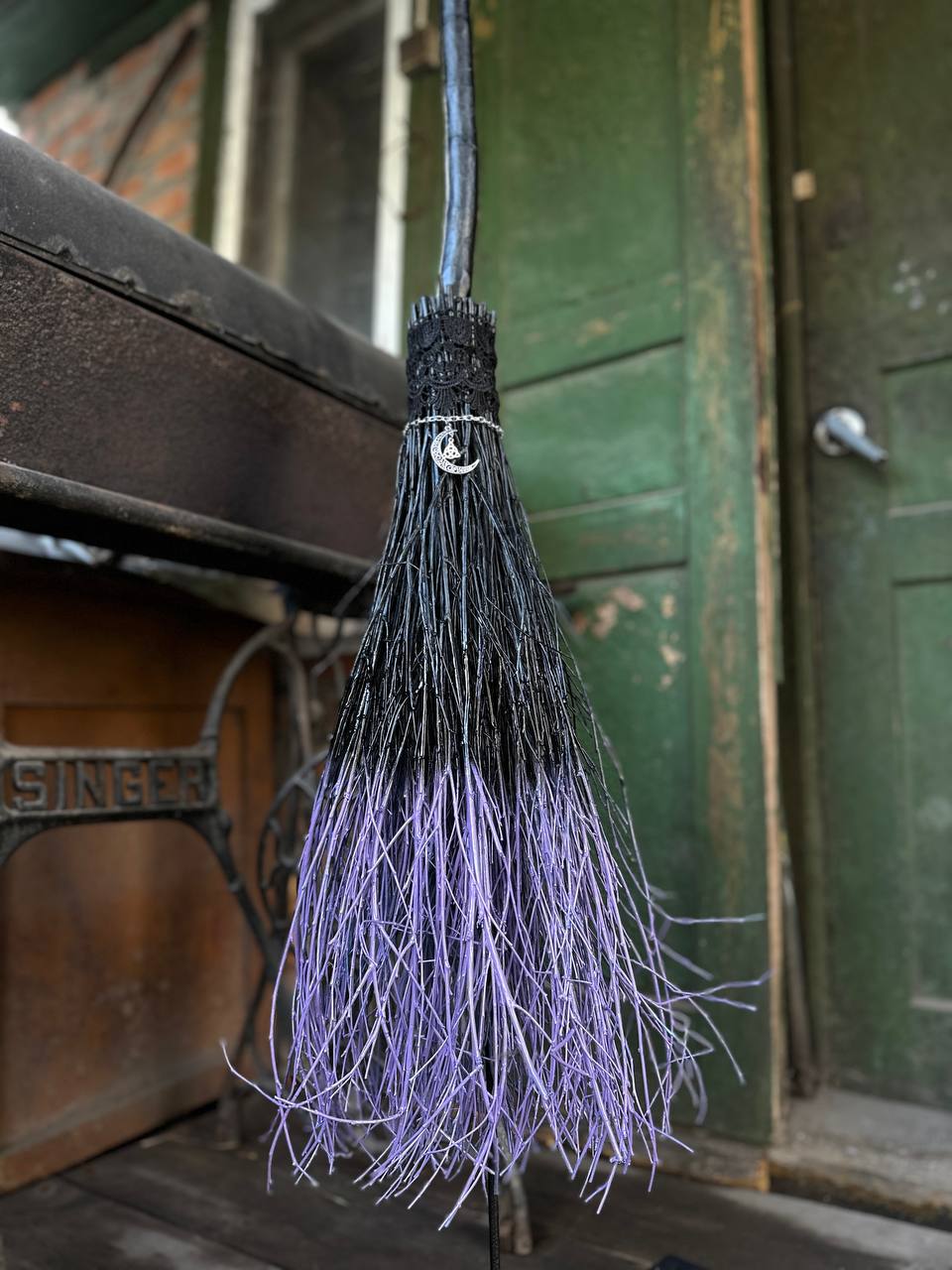 Real Black And Purple Witches Broomstick