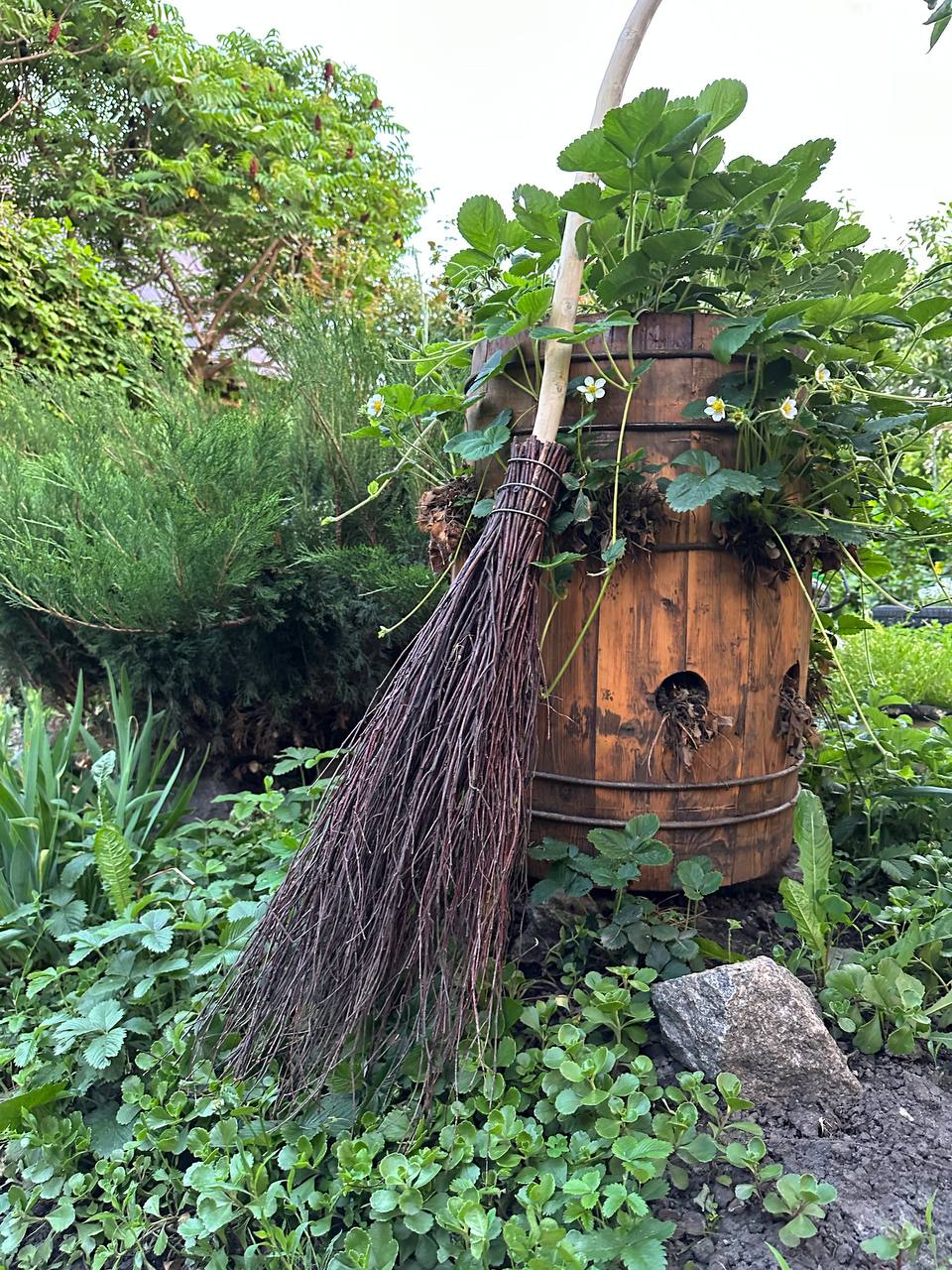 Natural Witch Broom With Lace And Pendant